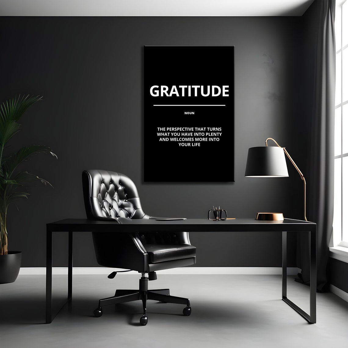 Gratitude Noun Definition Black White Minimalist Motivational Poster - Image 2