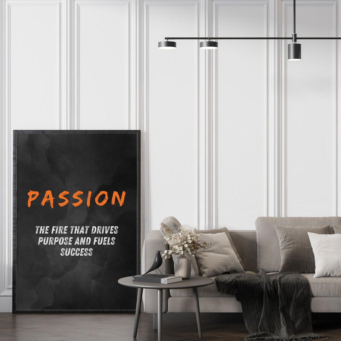 Passion Orange Brush Black Home Office Motivational Quote Poster - Image 2