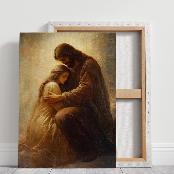 Jesus Comforting Woman Sorrow Faith Healing Christian Poster