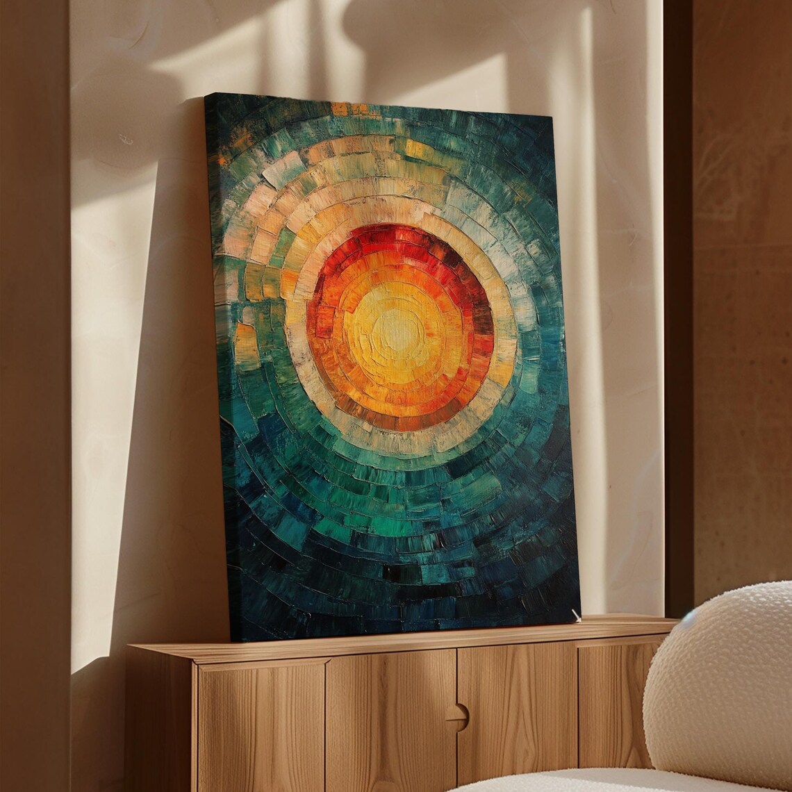 Abstract Sunburst Mosaic, Vibrant Modern Art Print