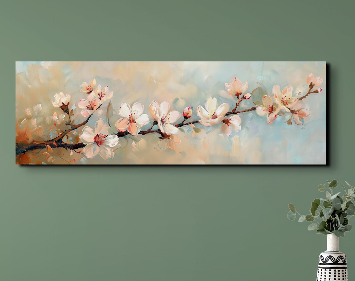 Delicate White Cherry Blossom Branch Impressionist Floral Art Poster