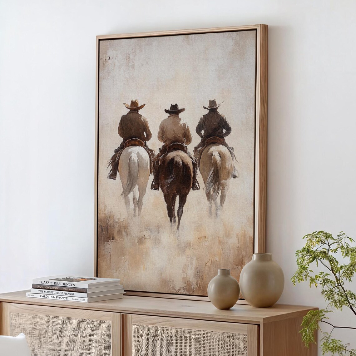 Western Cowboy Riders on Horses, Vintage Poster Print