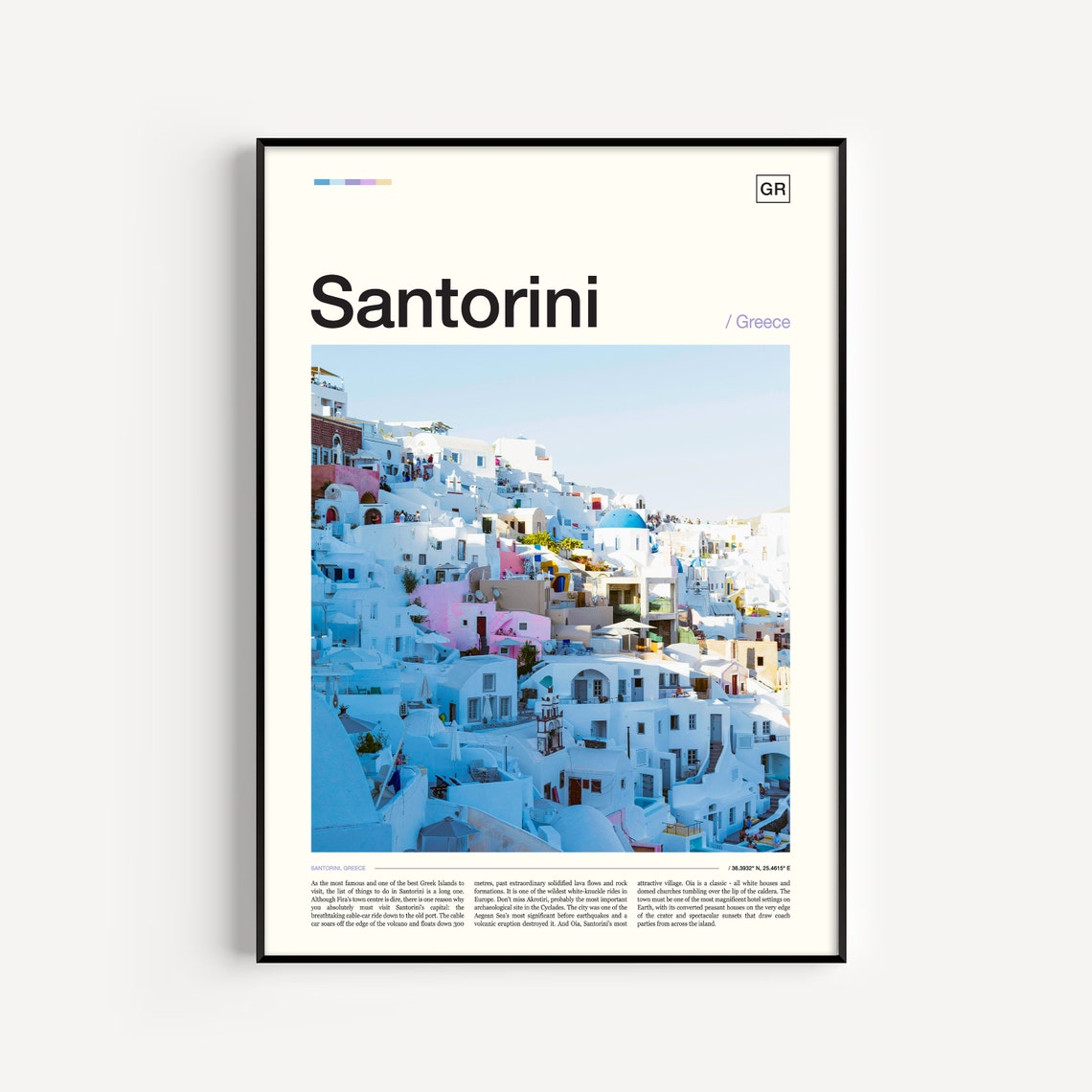 Santorini Greece Whitewashed Cliff Town Blue Domes Photo Travel Poster