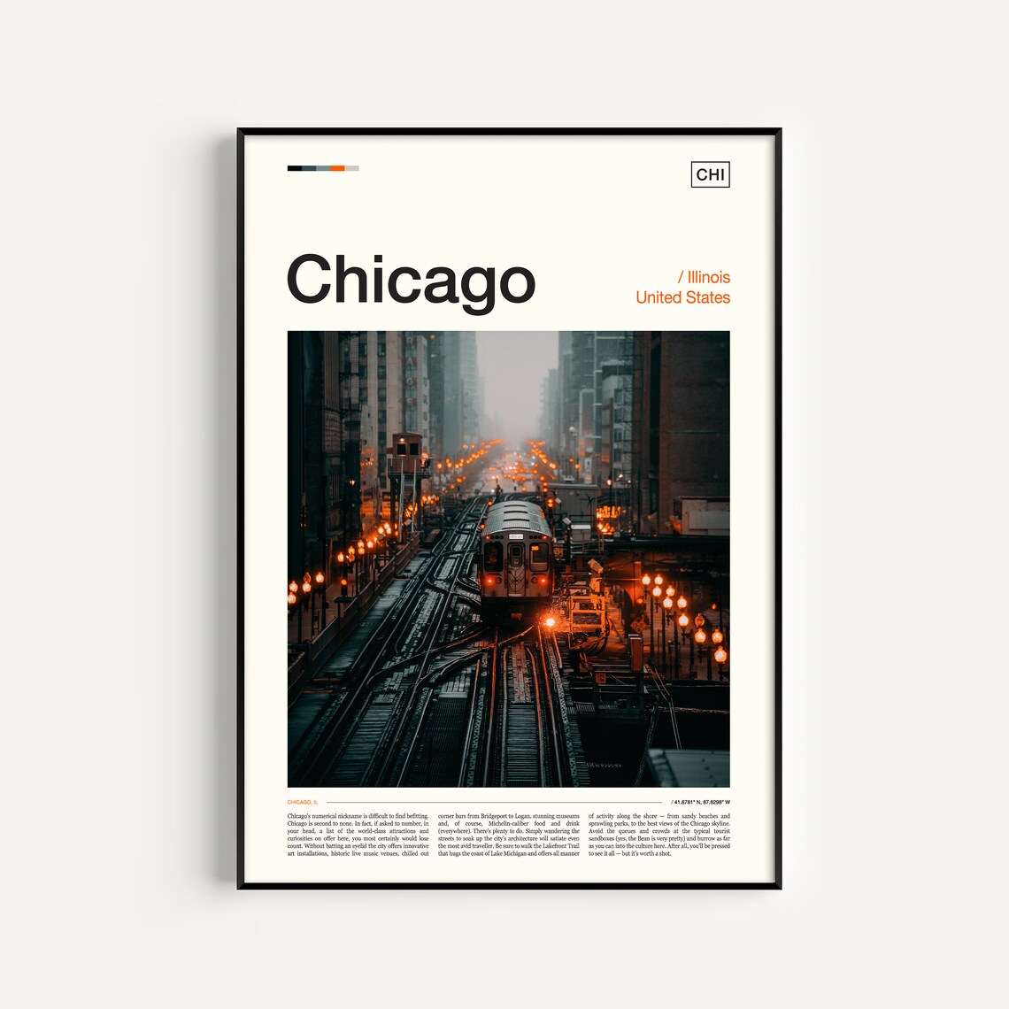 Chicago Skyline Travel Poster, City Wall Art