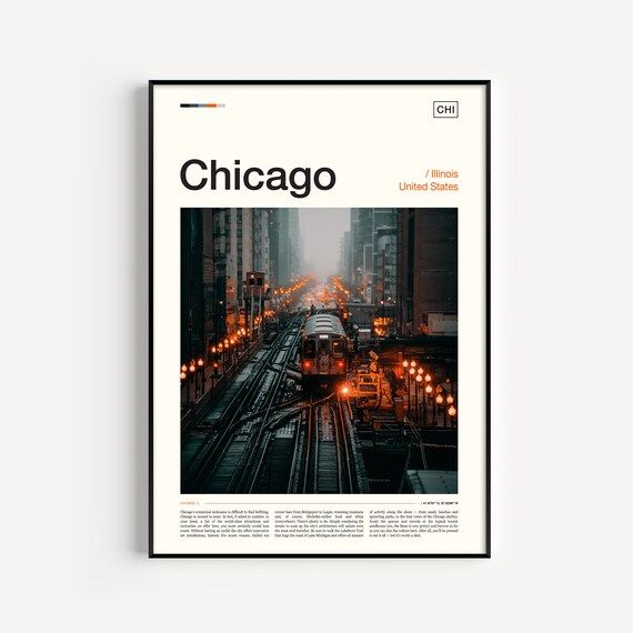 Chicago Skyline Travel Poster, City Wall Art