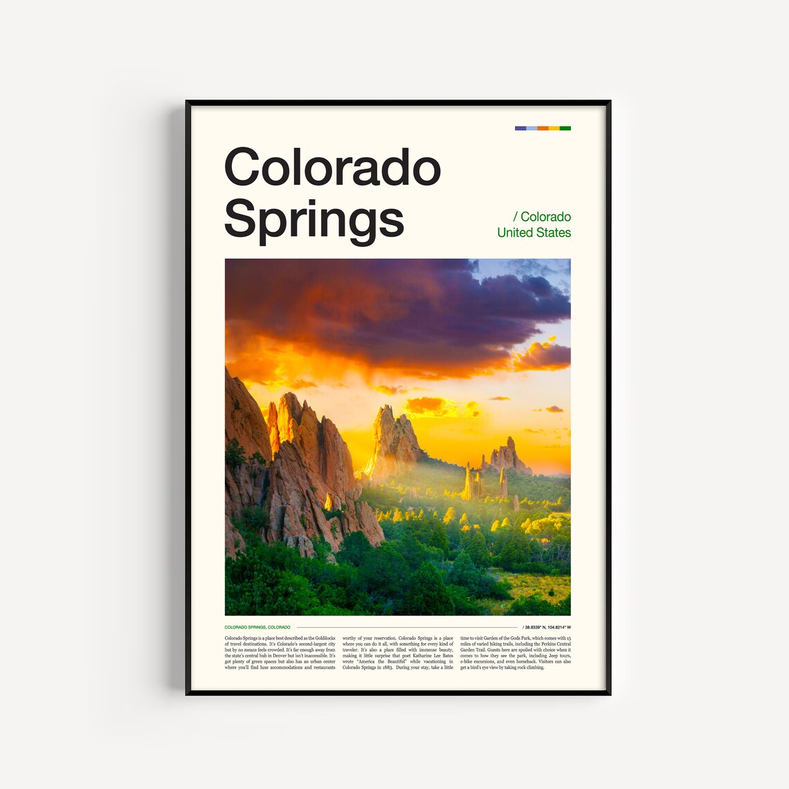Colorado Springs Travel Poster, Colorado Landscape Art