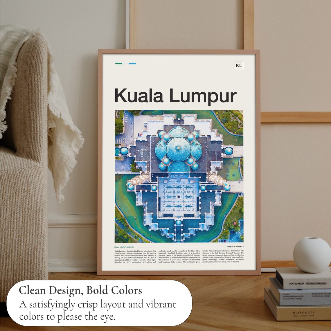 Kuala Lumpur Blue Domed Mosque Aerial Editorial Travel Poster - Image 3