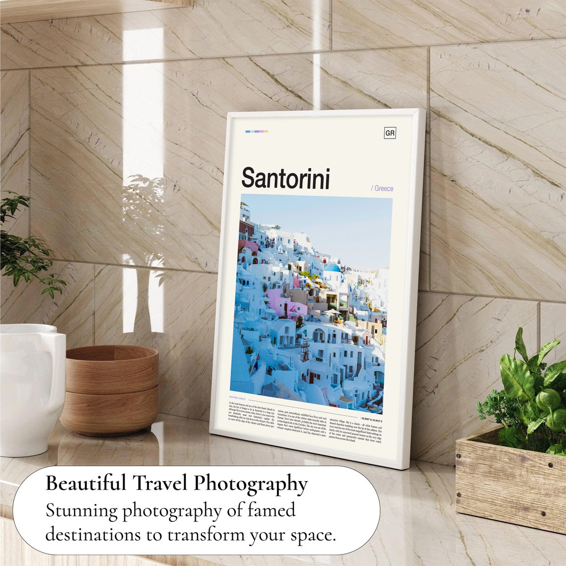Santorini Greece Whitewashed Cliff Town Blue Domes Photo Travel Poster - Image 4