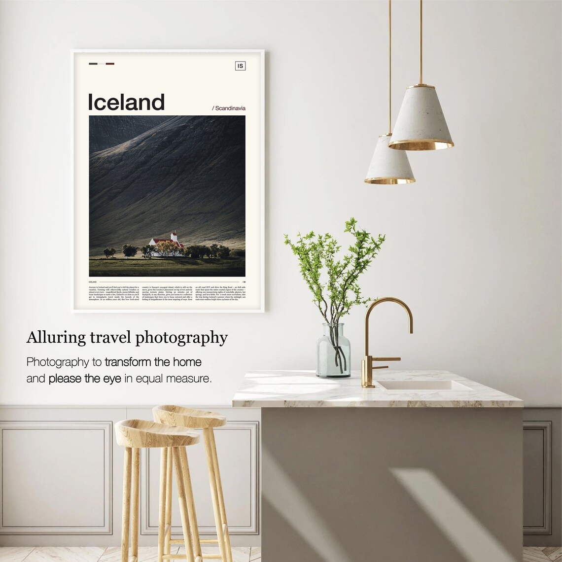 Iceland Church Red Roof Dark Mountain Fjord Landscape Poster - Image 5