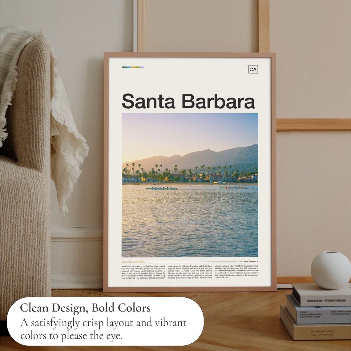 Santa Barbara California Beach Sunset Editorial Travel Poster - Image 3