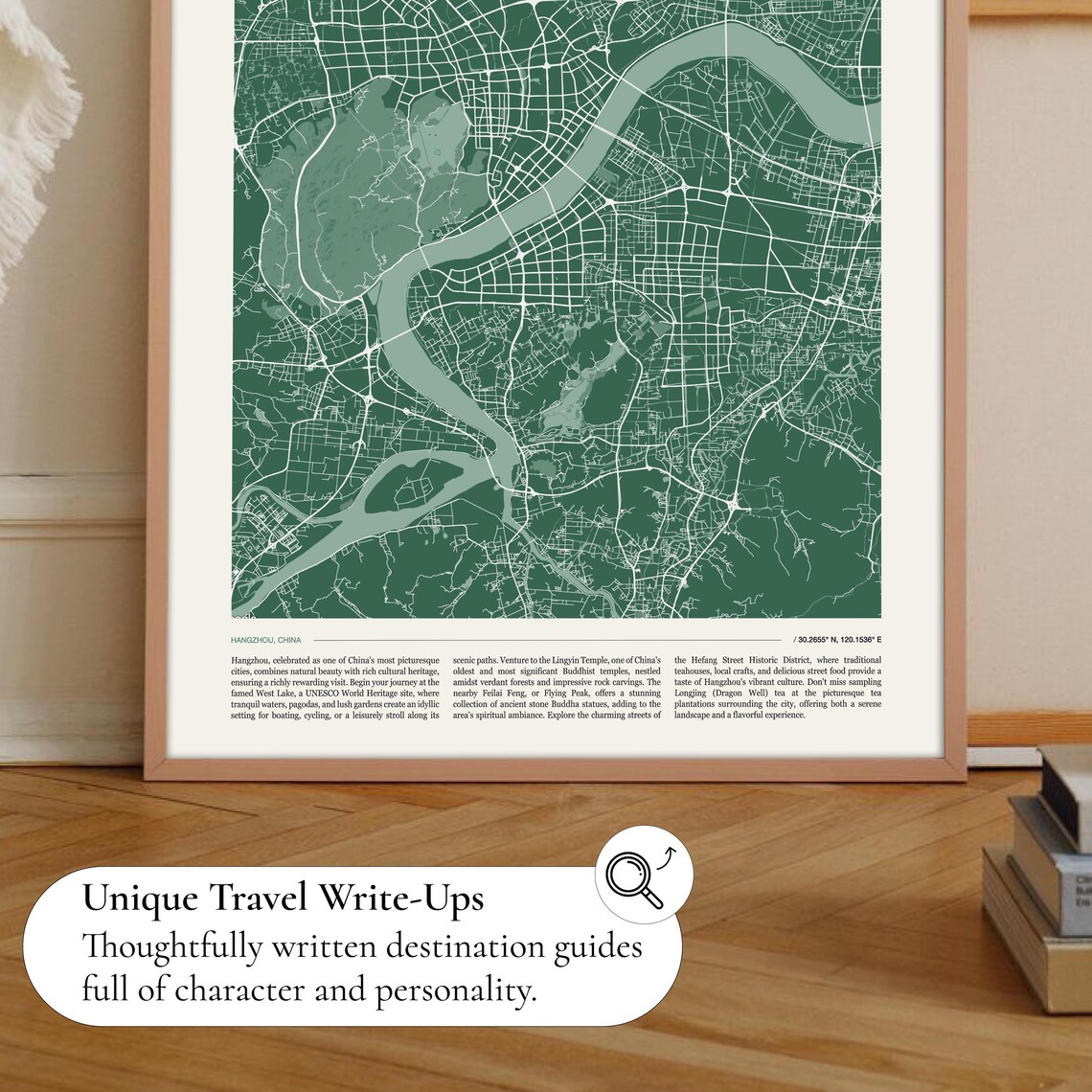 Hangzhou China Deep Dark Green Street Map Cartographic Art Travel Poster - Image 2