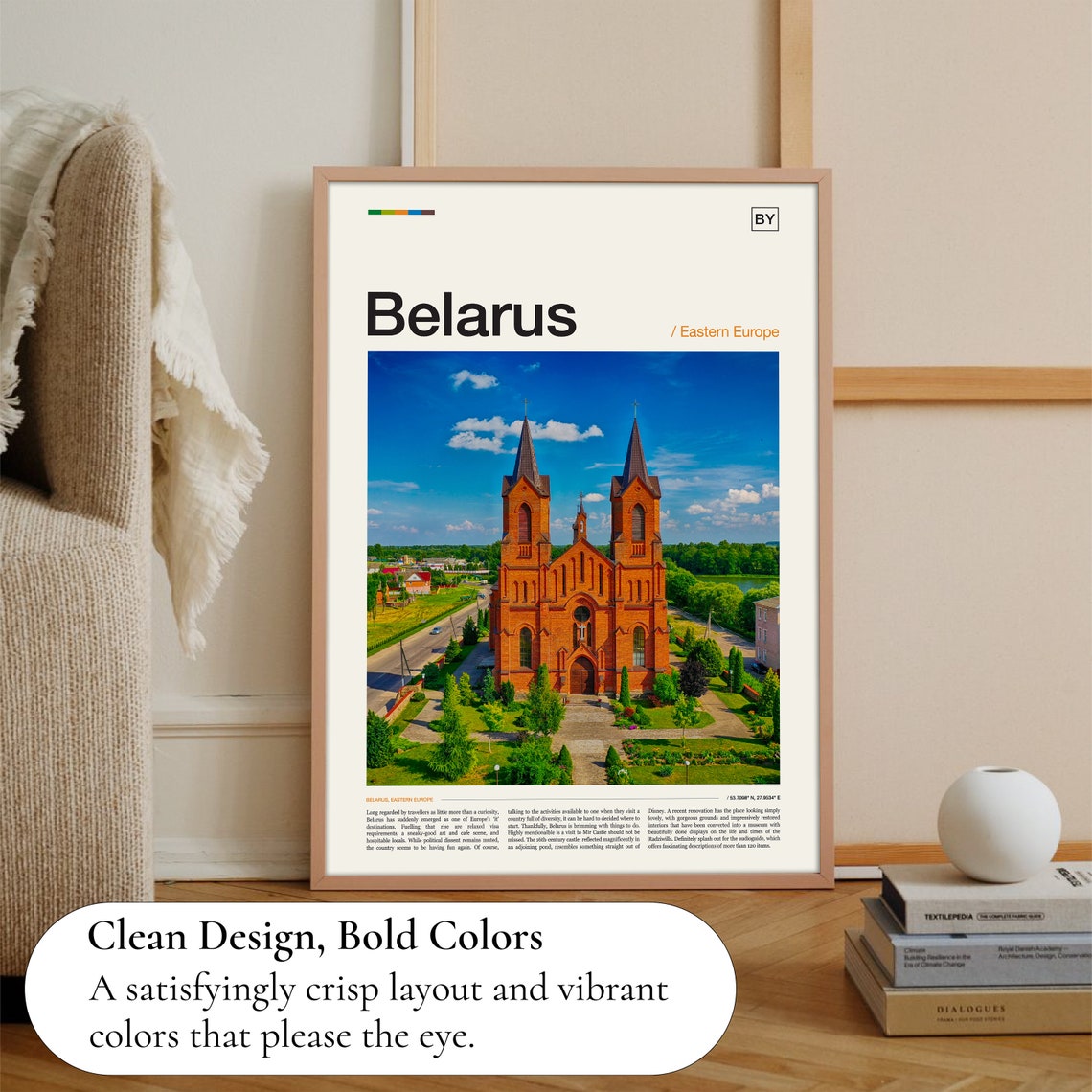Belarus Red Brick Twin Spired Church Eastern Europe Travel Poster - Image 3