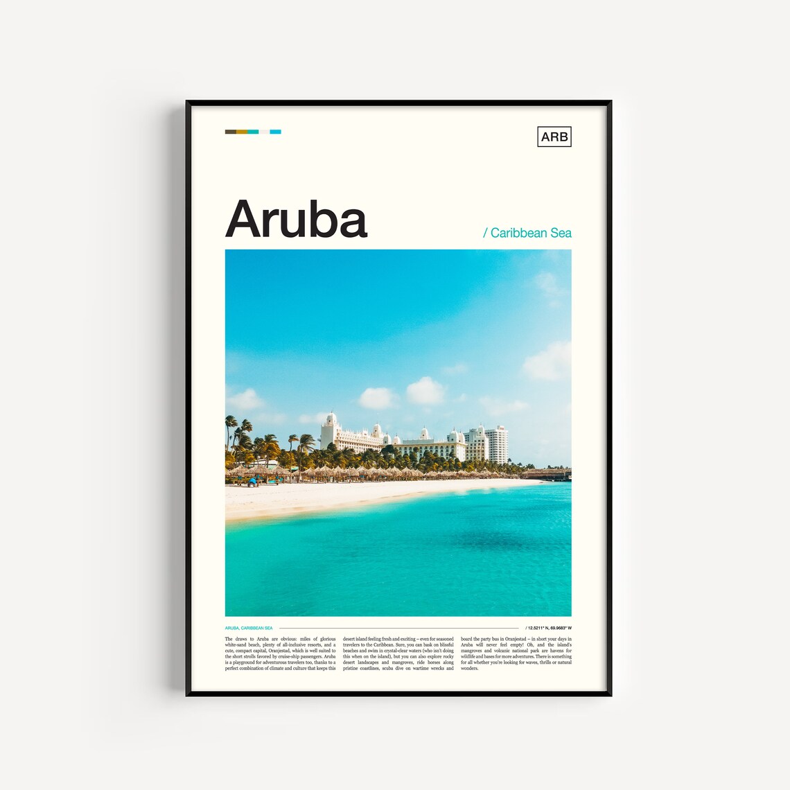 Aruba White Sand Beach Palm Trees Caribbean Sea Travel Poster