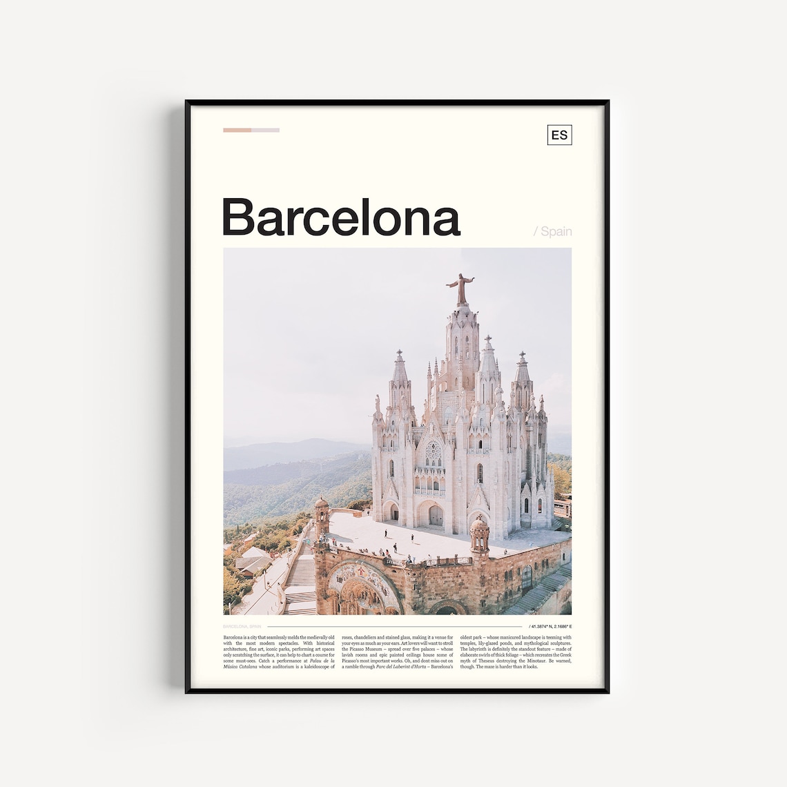 Barcelona Spain Temple of the Sacred Heart Tibidabo Church Landmark Poster