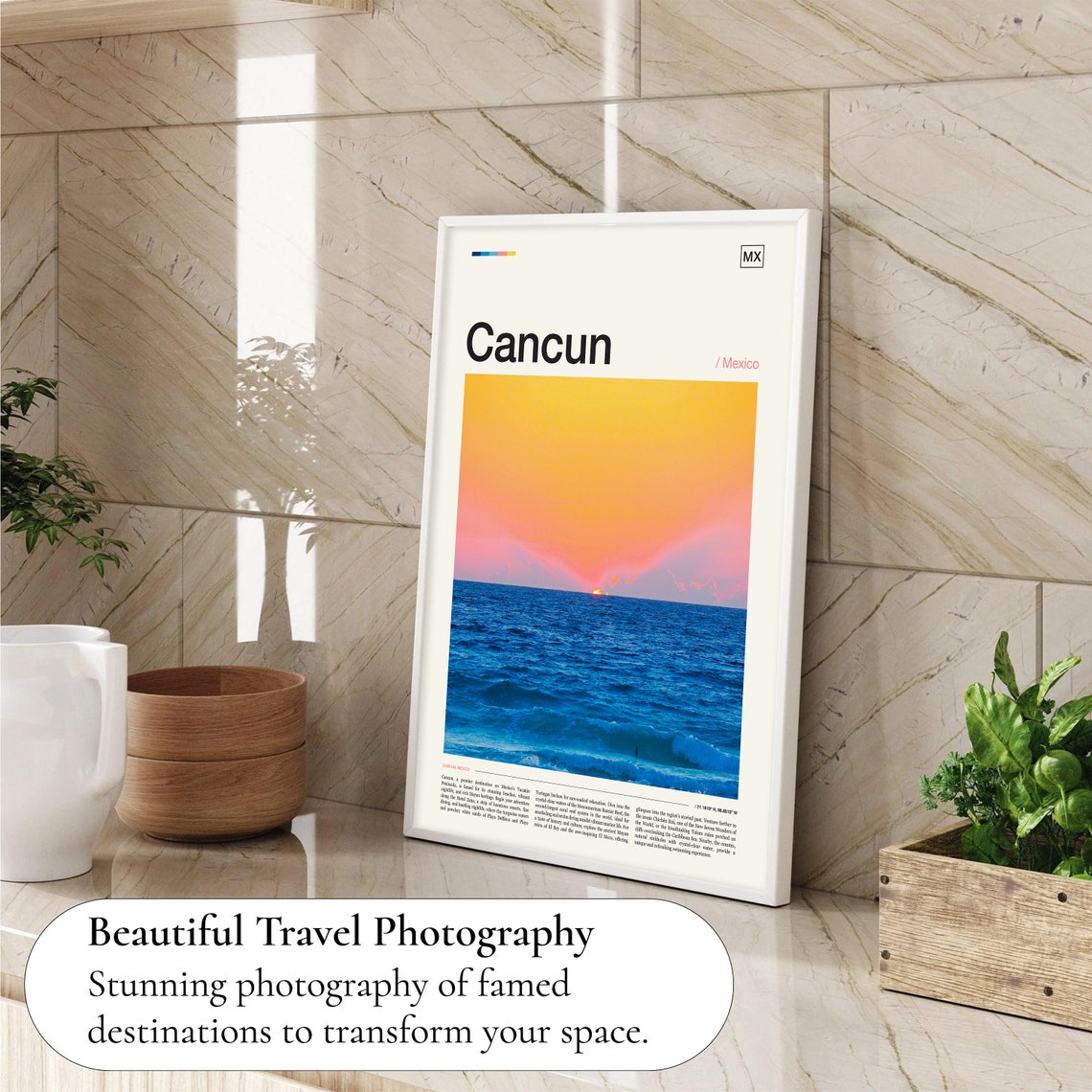 Cancun Mexico Caribbean Sunset Ocean Waves Beach Travel Poster - Image 4
