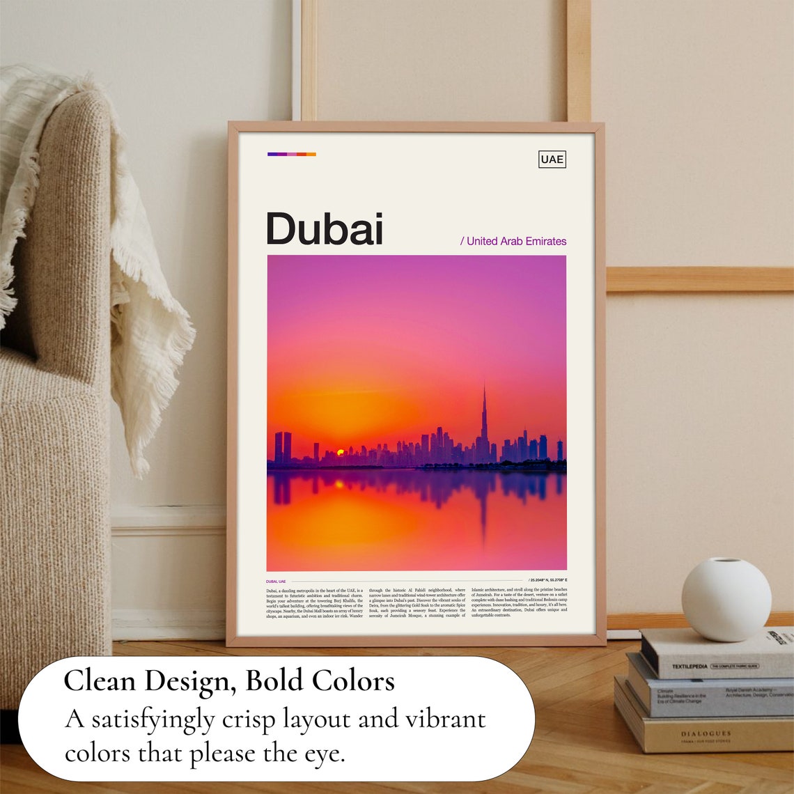 Dubai UAE Sunset Skyline Burj Khalifa Silhouette Photo Travel Poster - Image 3