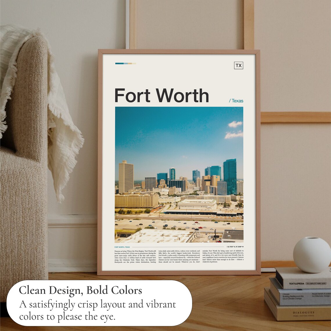 Fort Worth Texas Downtown Skyline Daytime City Photo Travel Poster - Image 3