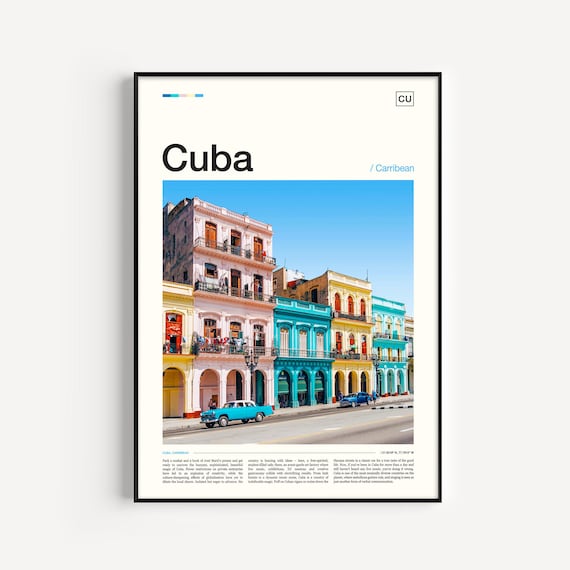 Cuba Caribbean Havana Colonial Street Classic Car Travel Poster
