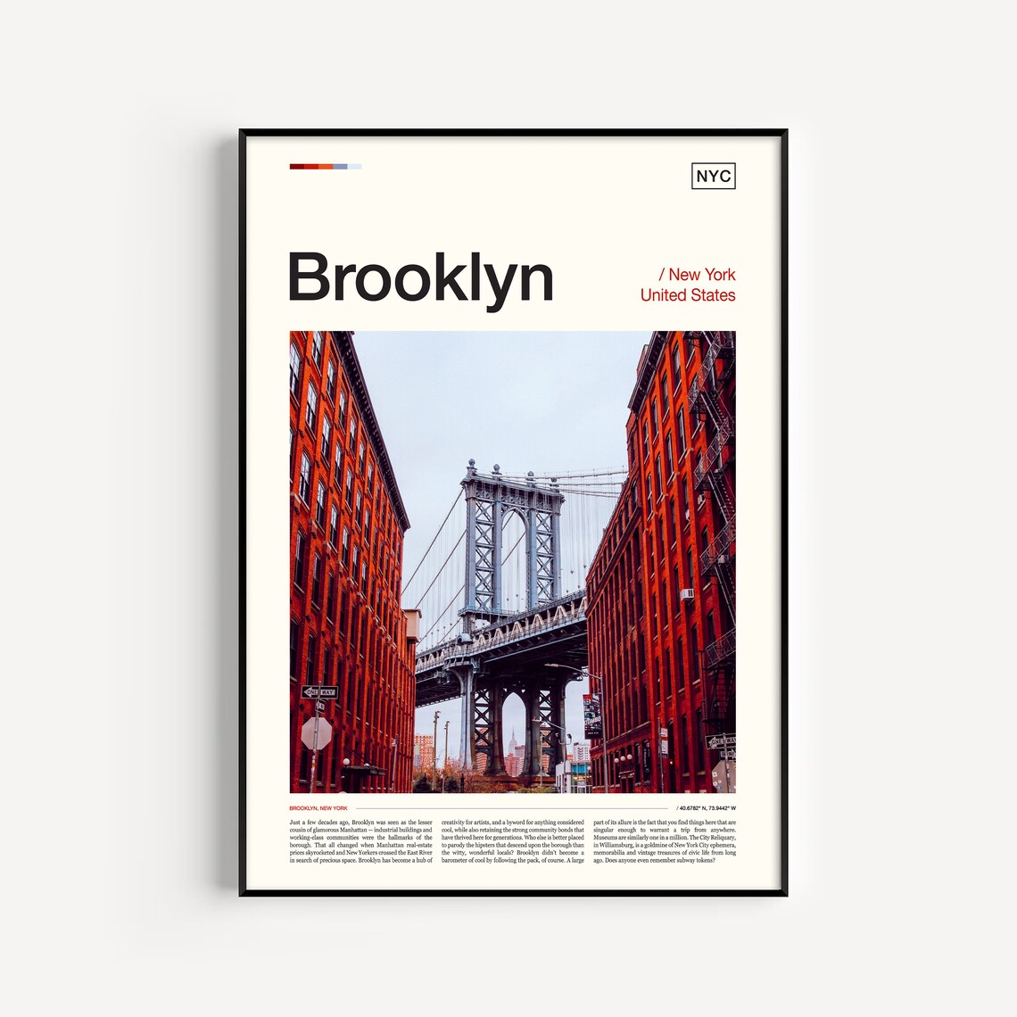 Brooklyn New York Manhattan Bridge DUMBO Brick Street City Poster