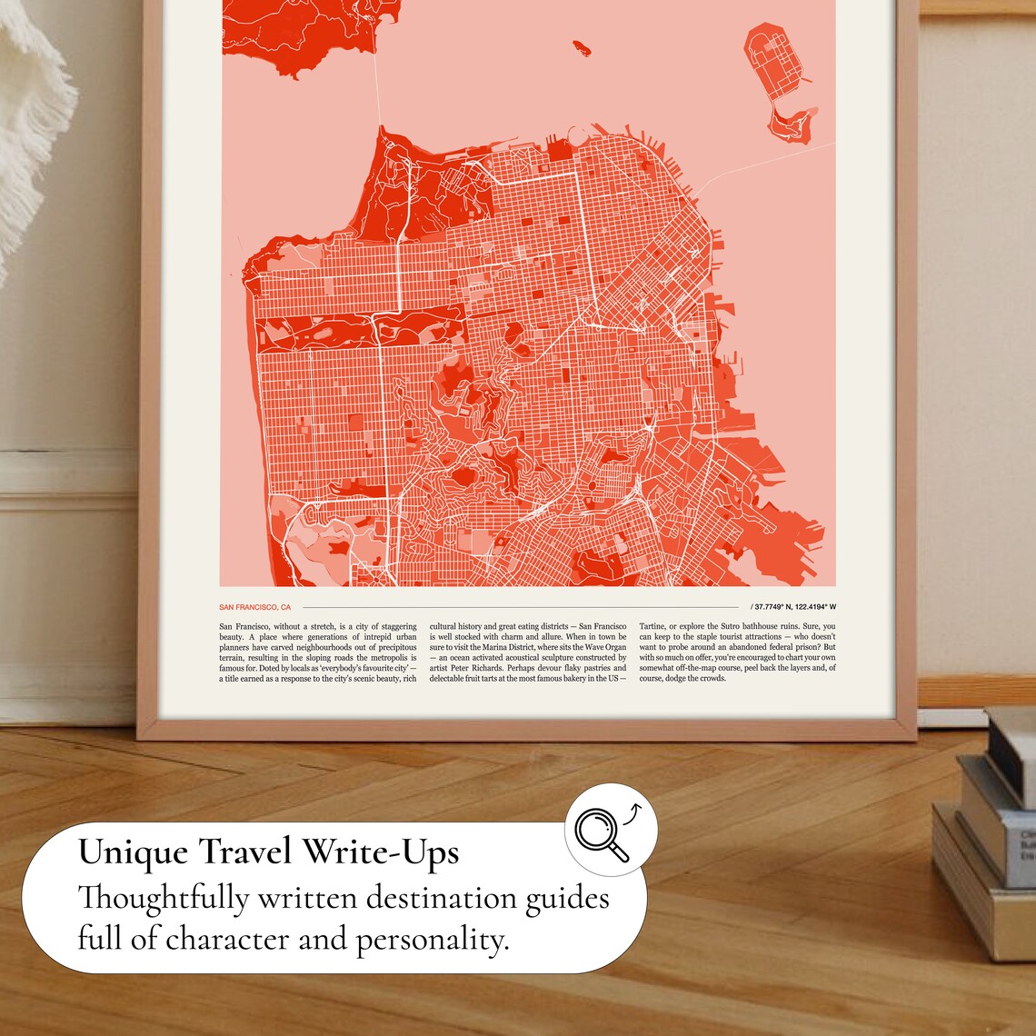 San Francisco California Coral City Map Minimalist Wall Decor Poster - Image 2