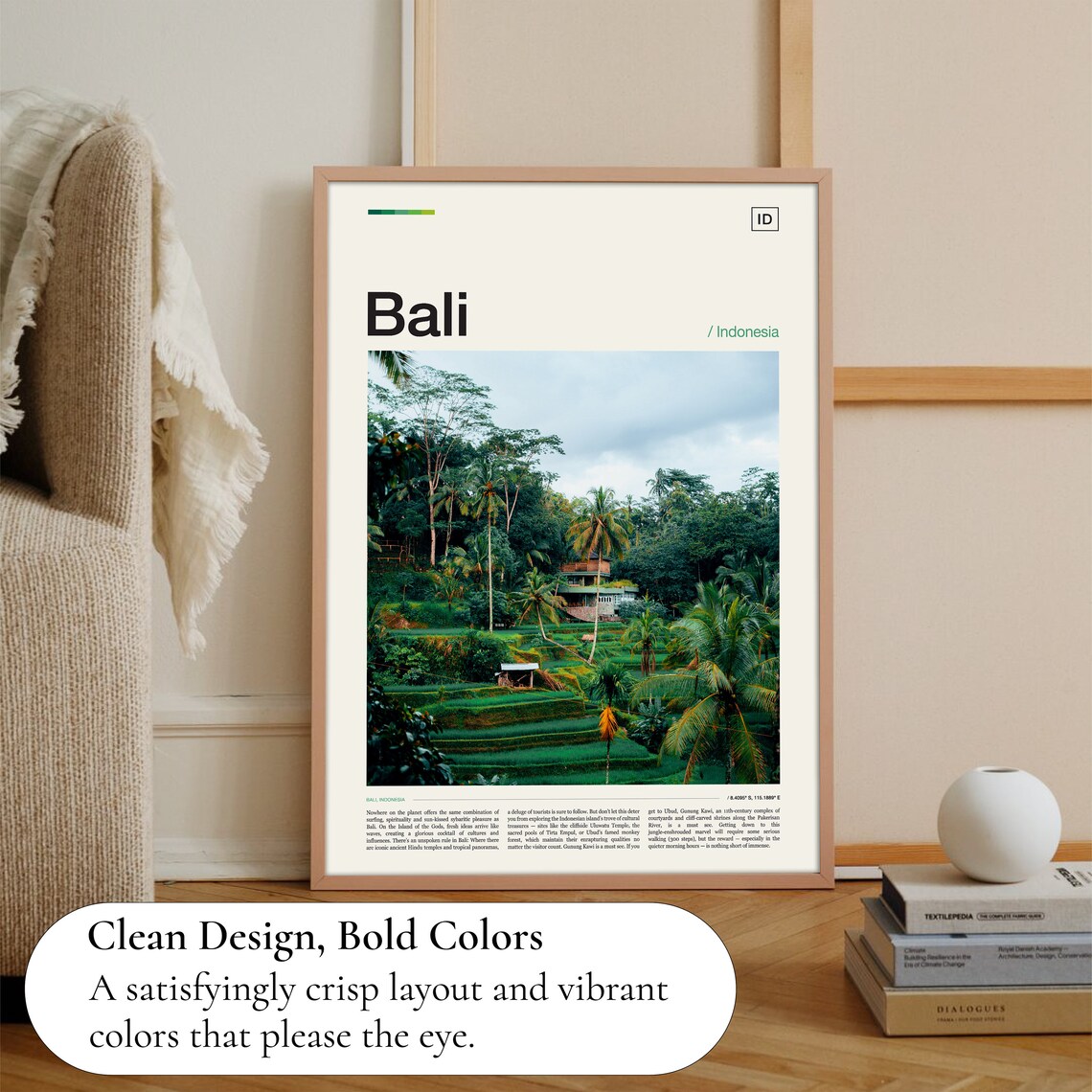 Bali Indonesia Palm Trees Rice Terrace Village Tropical Photo Poster - Image 3