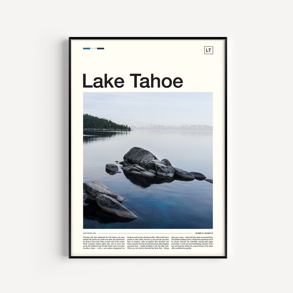 Lake Tahoe USA Serene Shoreline Rocks Mountain View Photo Poster