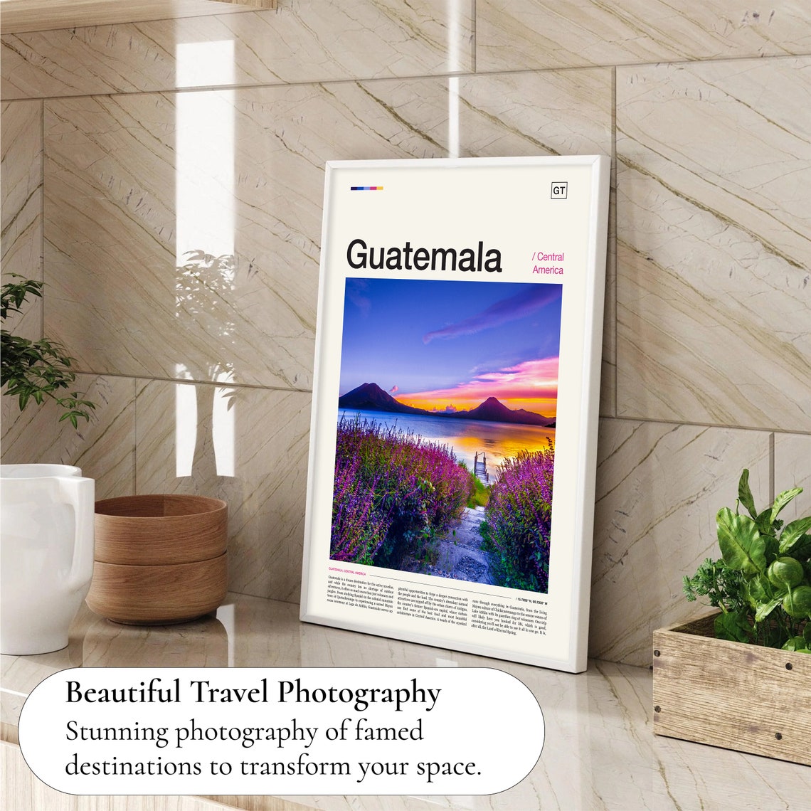Guatemala Central America Lake Atitlan Sunset Volcanoes Poster - Image 4