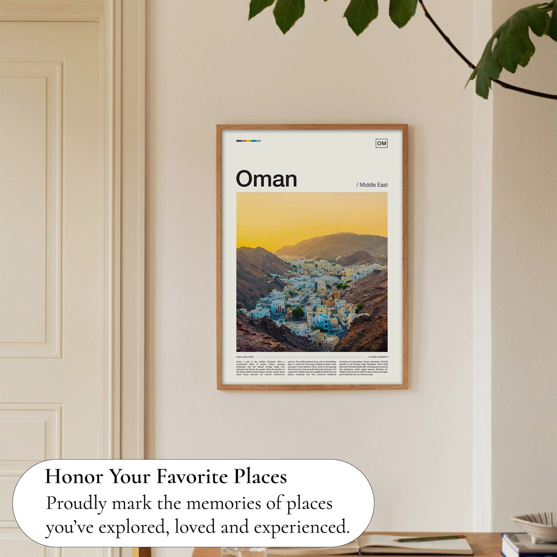Oman Middle East Golden Sunset Over Hillside Town Travel Poster - Image 5