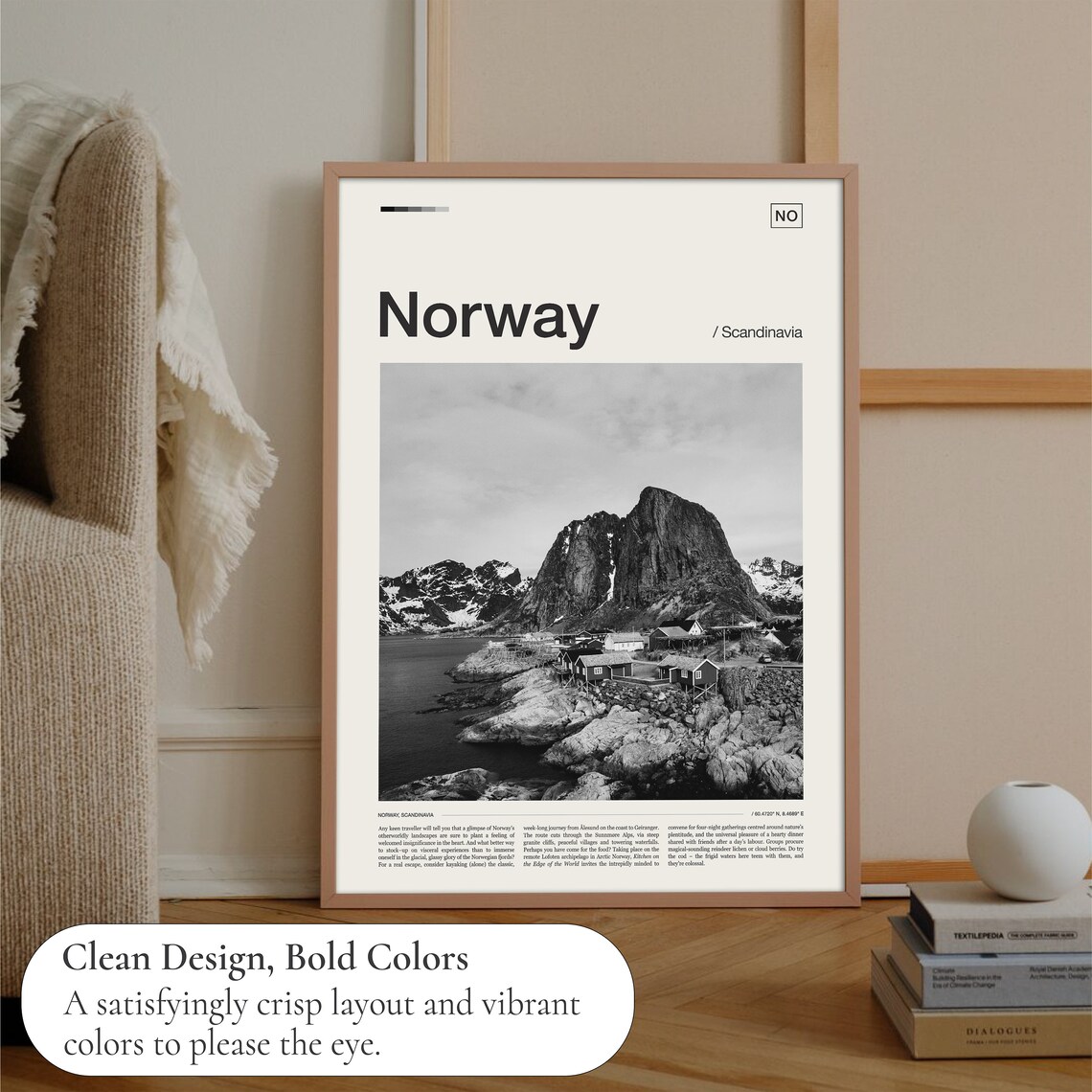 Norway Black and White Fjord Fishing Village Scandinavia Poster - Image 3