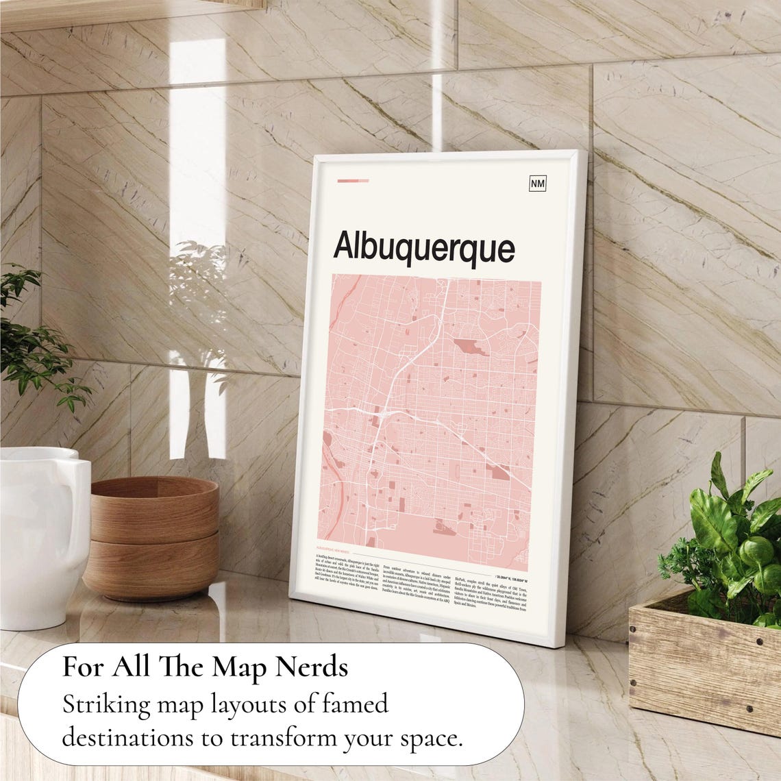 Albuquerque New Mexico Soft Pink City Street Map Travel Poster - Image 4