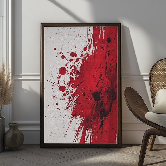 Abstract Red And Black Splatter Art Print Bold Expressionist Wall Decor Modern Minimalist Ink Splash Design For Living Room Or Office