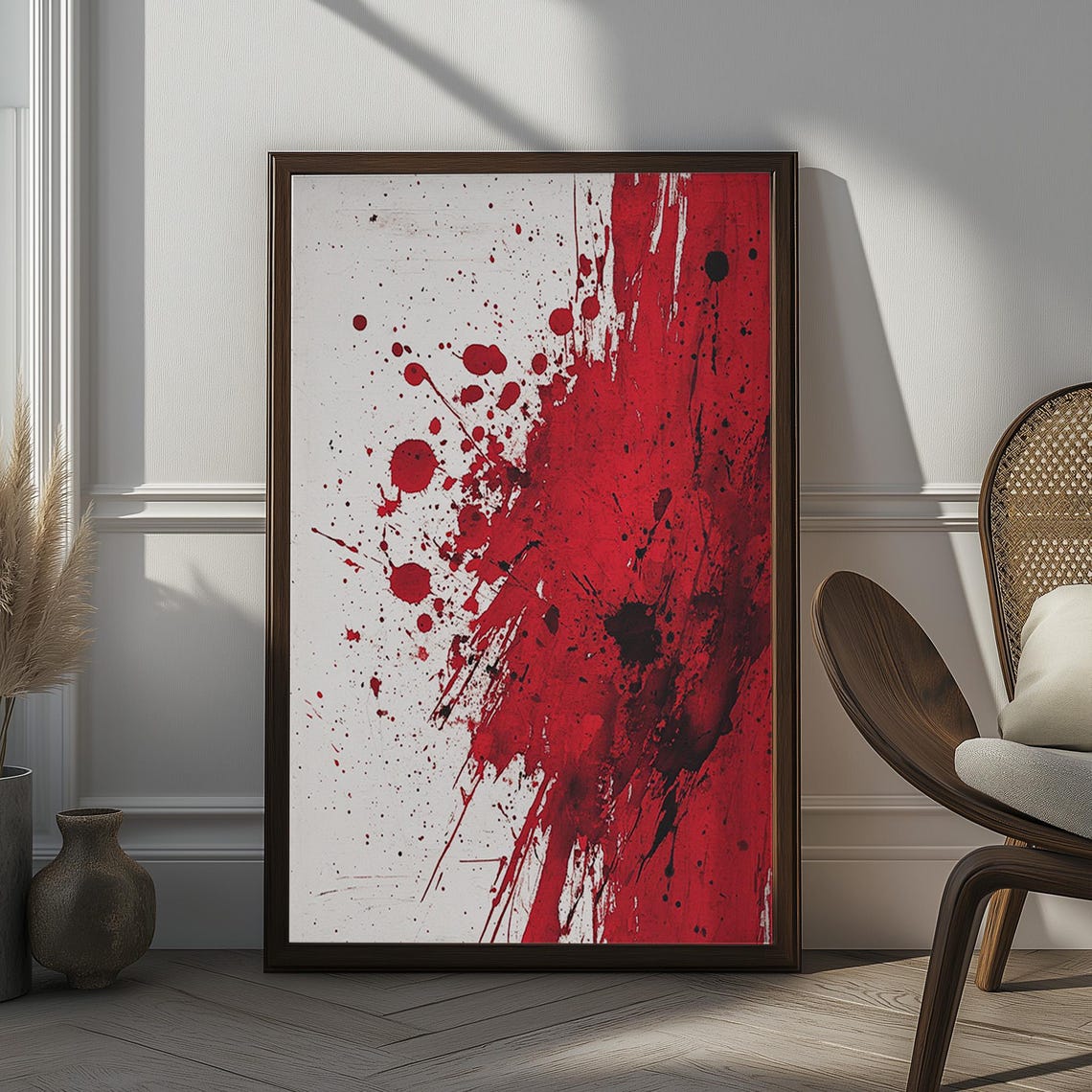 Abstract Red And Black Splatter Art Print Bold Expressionist Wall Decor Modern Minimalist Ink Splash Design For Living Room Or Office