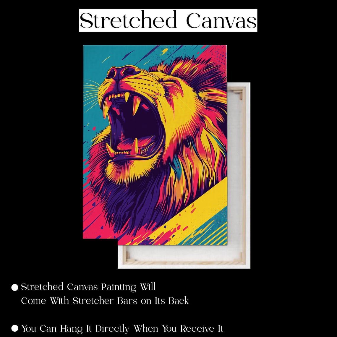 Neon Pop Art Roaring Lion Head Colorful Modern Bold Statement Poster - Image 2