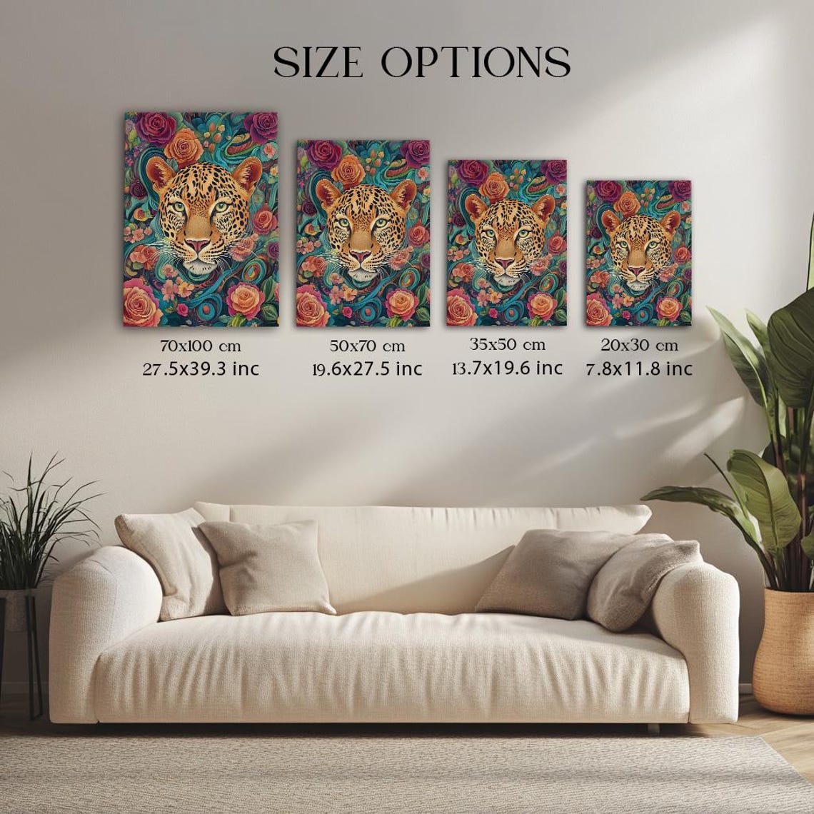 Leopard Face Surrounded by Roses Tropical Maximalist Wall Art - Image 3