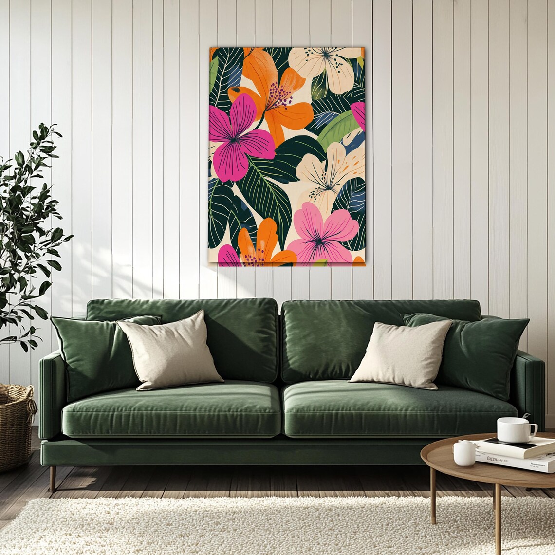 Vibrant Pink Orange Hibiscus Tropical Floral Botanical Poster - Image 3