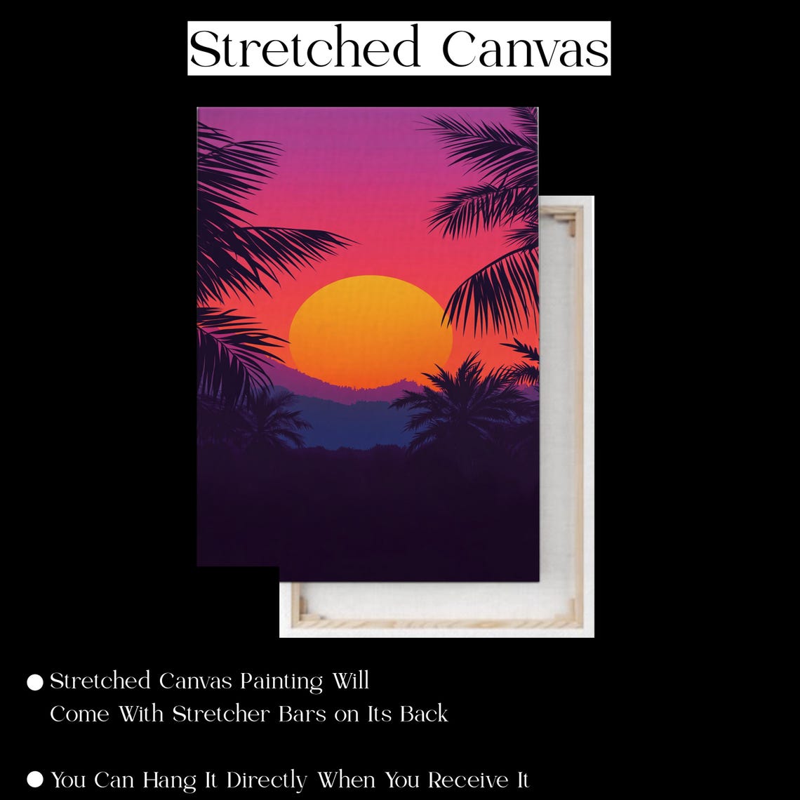 Tropical Palm Silhouette Sunset Beach Retro Vaporwave Style Poster - Image 2