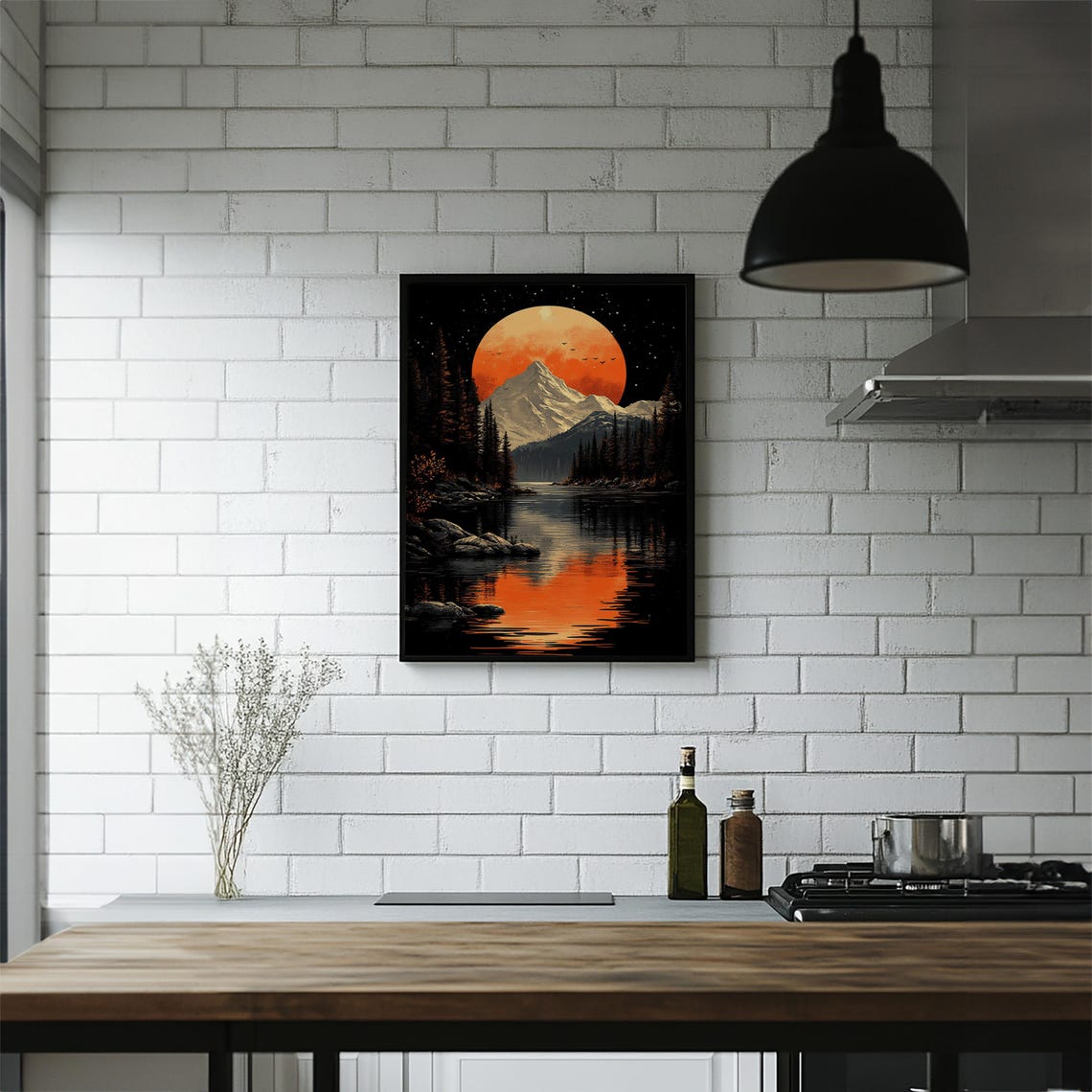 Mountain Sunset Poster Orange Moon Reflection On River Scenic Landscape Wall Art Nature And Wilderness Home Dcor - Image 5