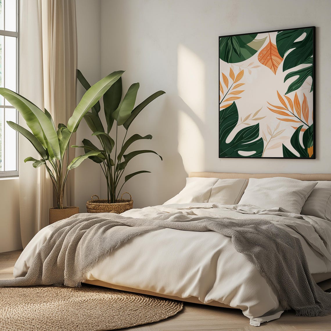 Green Orange Tropical Leaves Modern Botanical Abstract Wall Art - Image 4