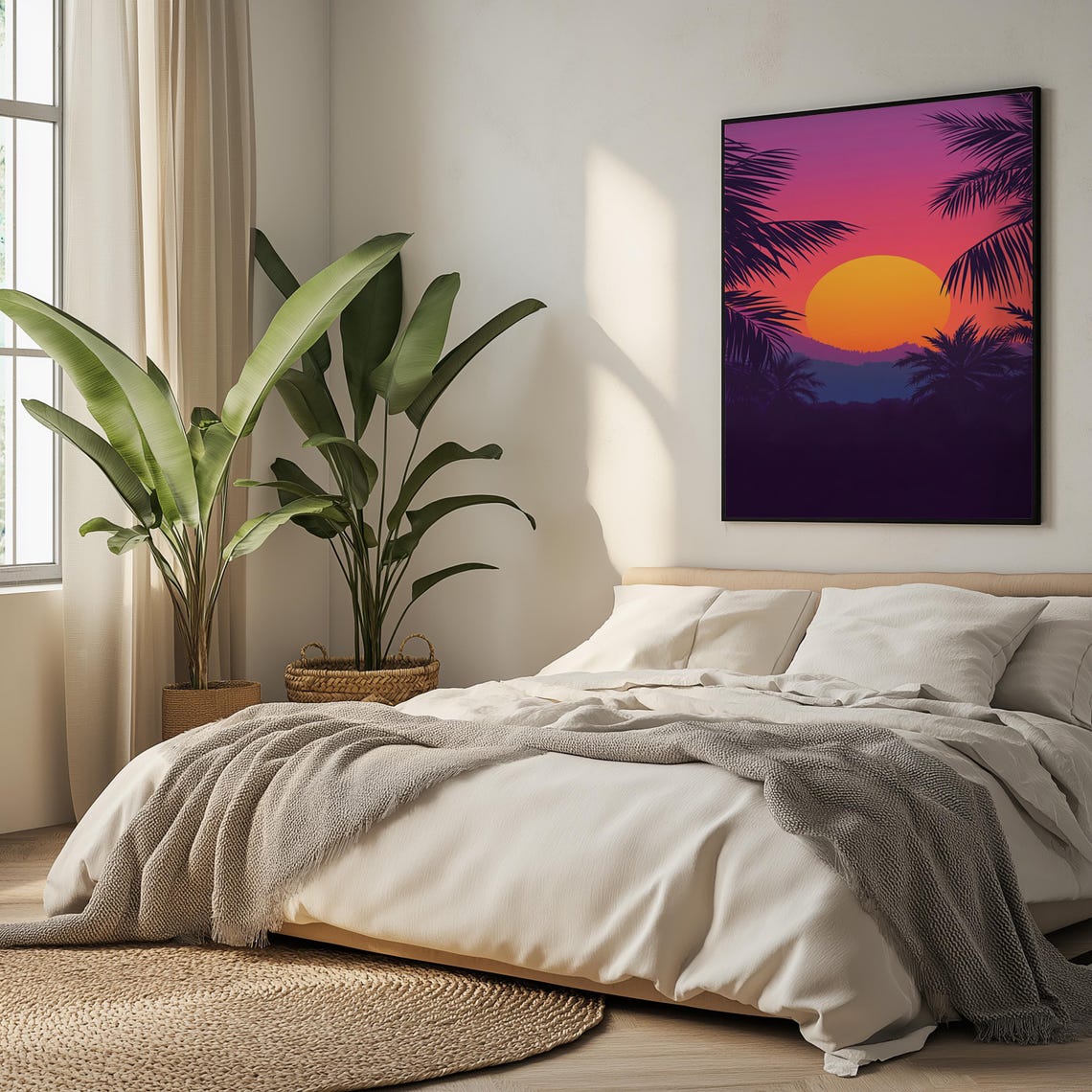 Tropical Palm Silhouette Sunset Beach Retro Vaporwave Style Poster - Image 5