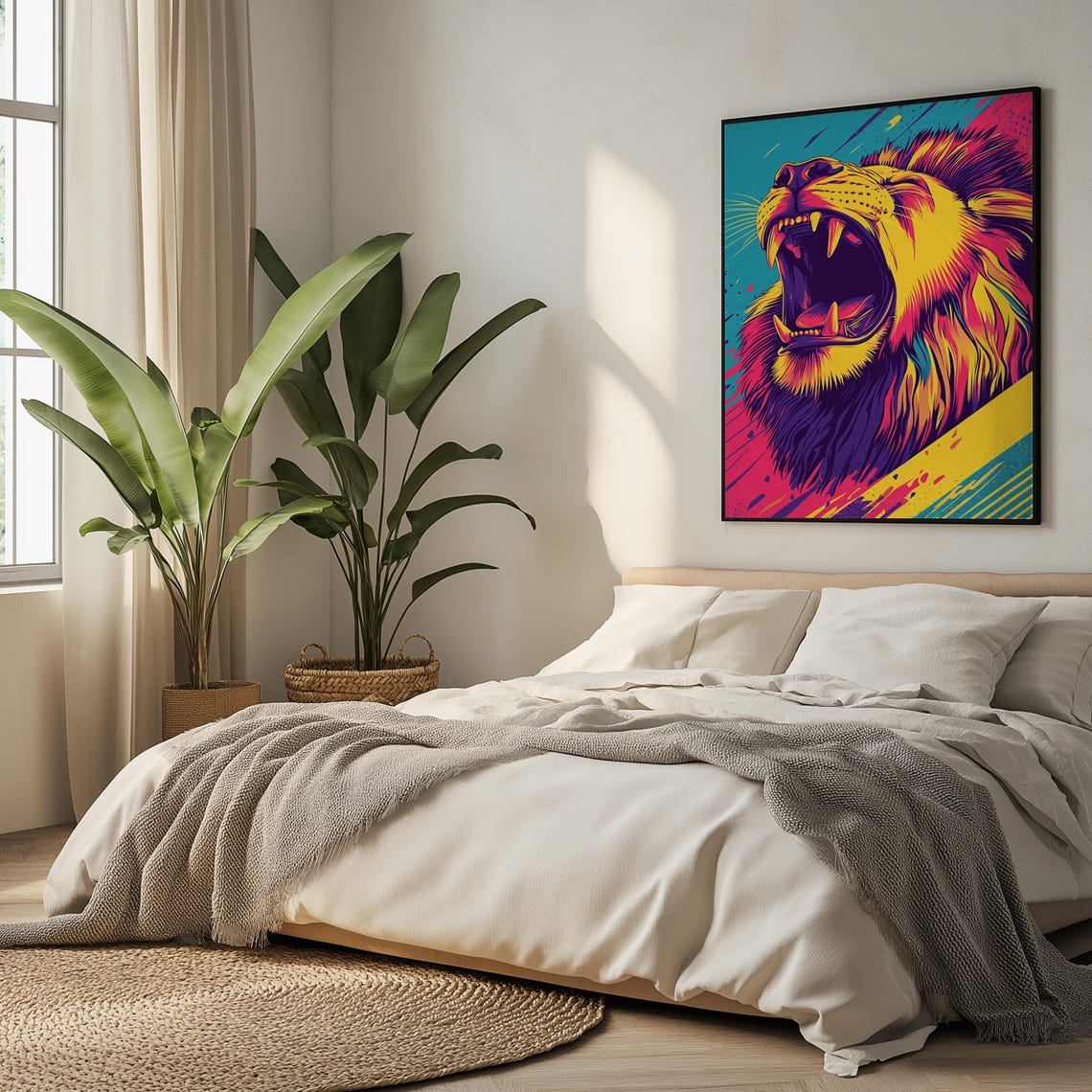 Neon Pop Art Roaring Lion Head Colorful Modern Bold Statement Poster - Image 5