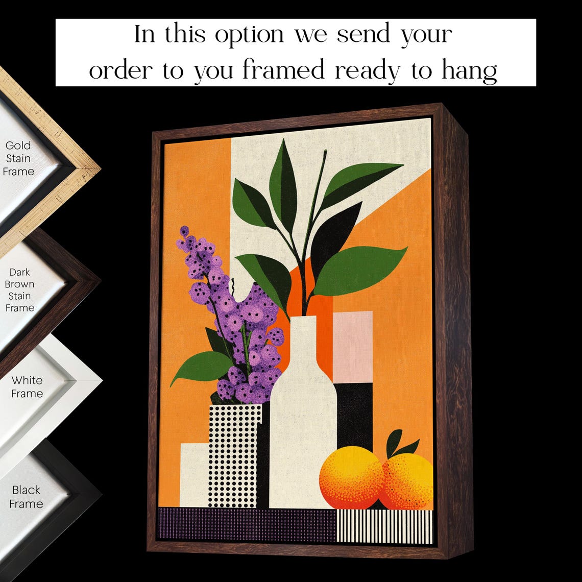 Orange Purple Geometric Floral Still Life with Vases Modern Poster - Image 3