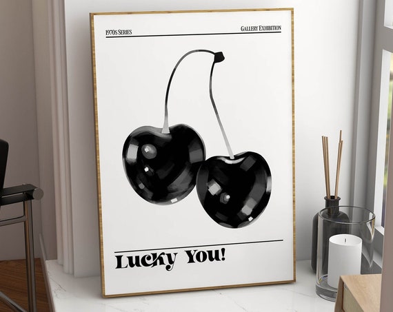 Cherry Poster Funky Wall Art Preppy Room Decor Black And White Art Retro Poster Funky Home Decor Trendy Wall Art Print Retro Home Decor