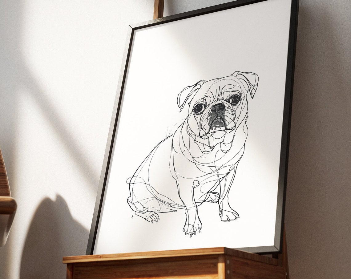Pug Sitting Facing Viewer Loose Ink Sketch Minimal Funny Dog Poster