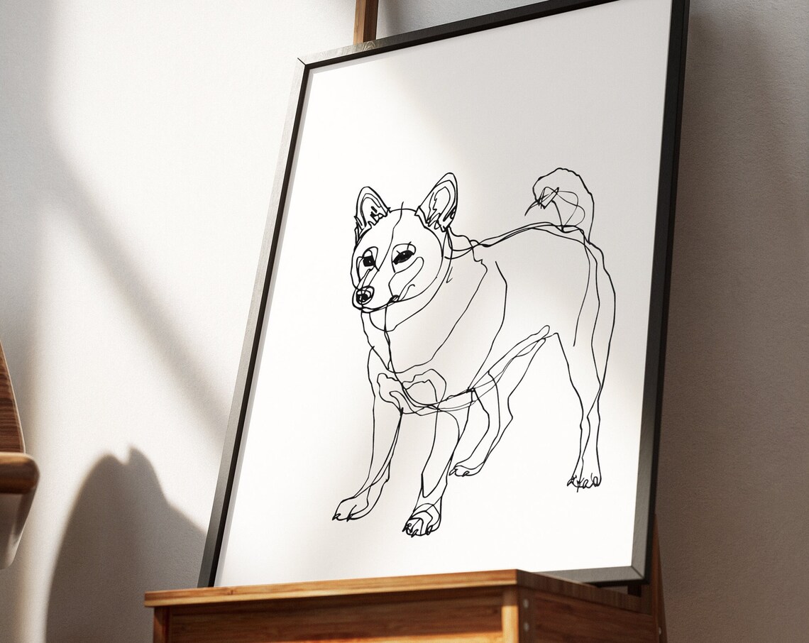 Shiba Inu Standing Full Body Minimal Line Drawing Japanese Dog Poster