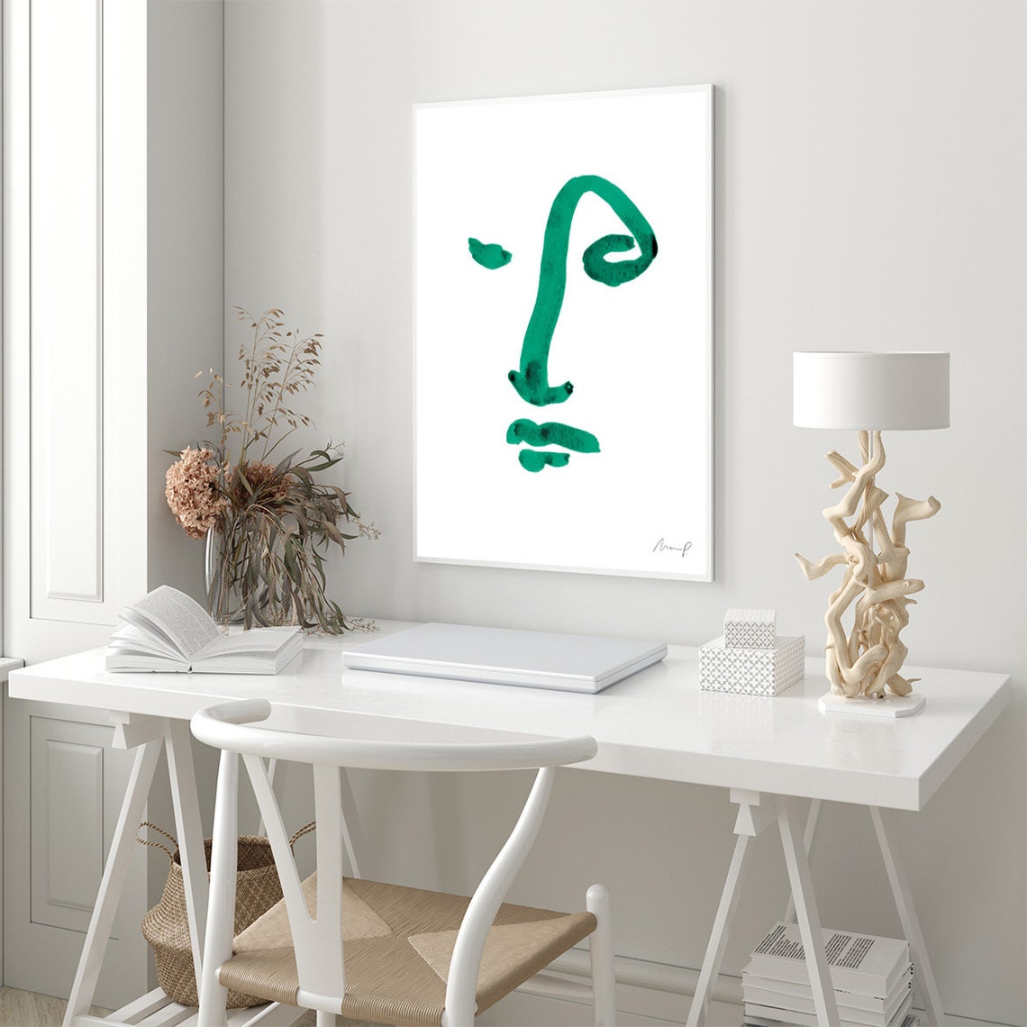 Green Brushstroke Face Six Minimalist Abstract Portrait Art Poster - Image 3