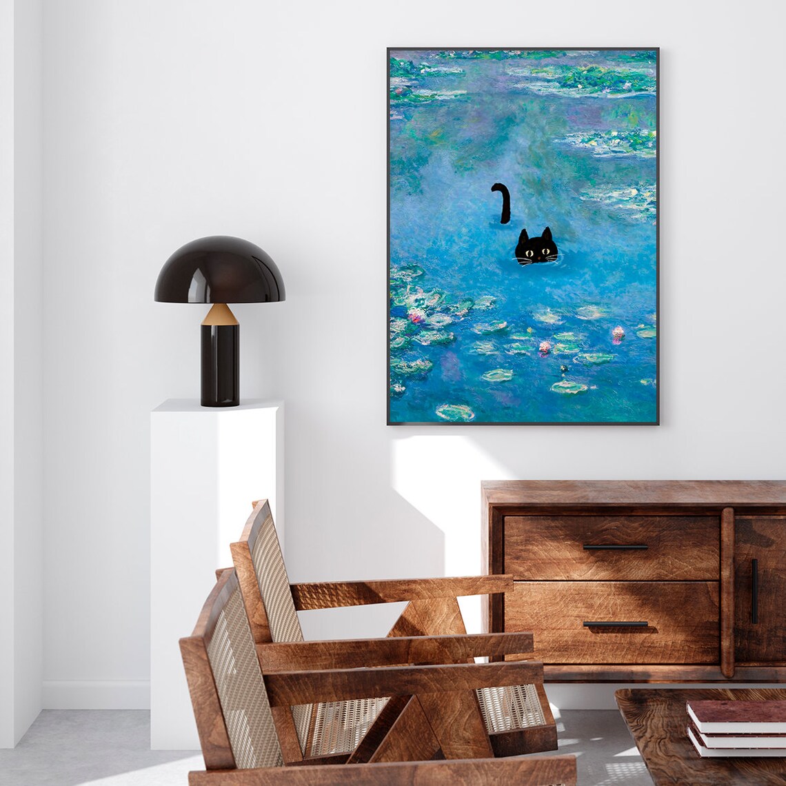 Monet-Inspired Cat and Water Lily Poster Print - Image 2