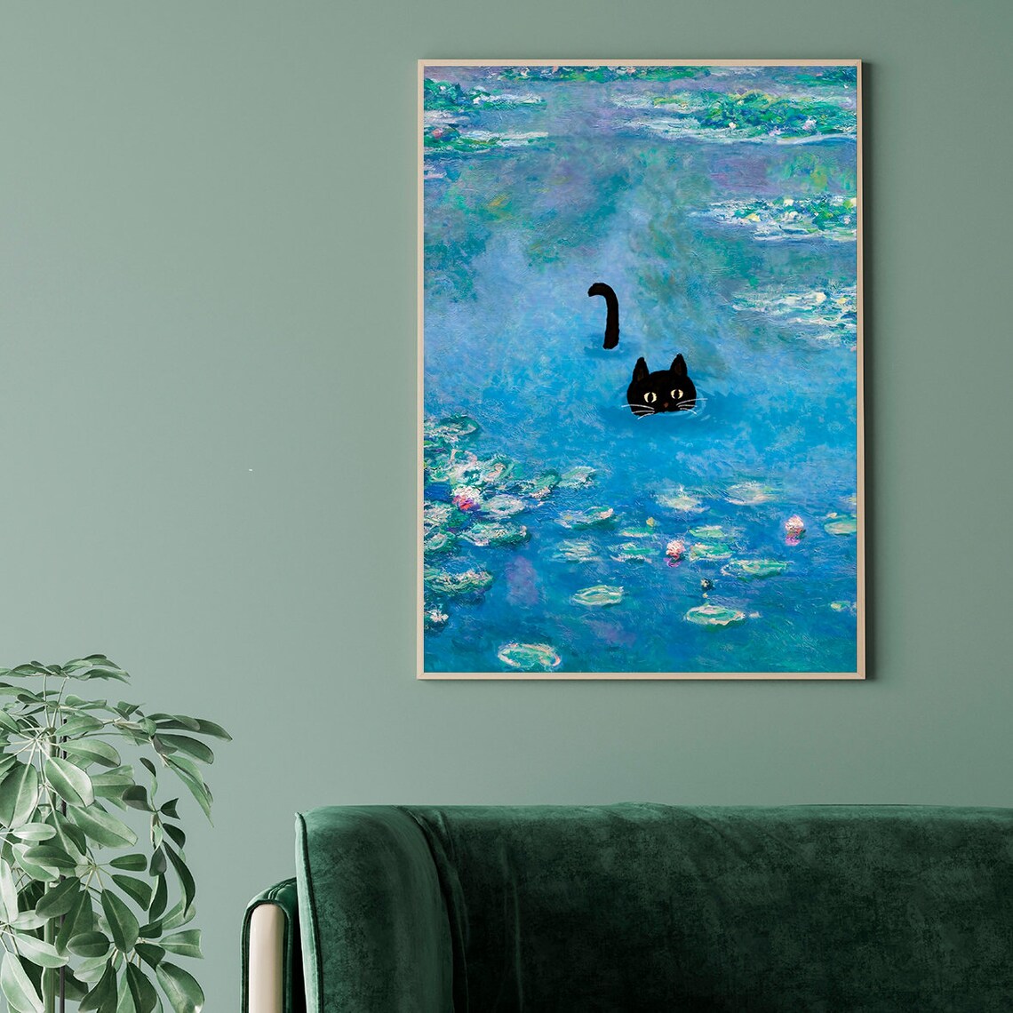 Monet-Inspired Cat and Water Lily Poster Print - Image 3