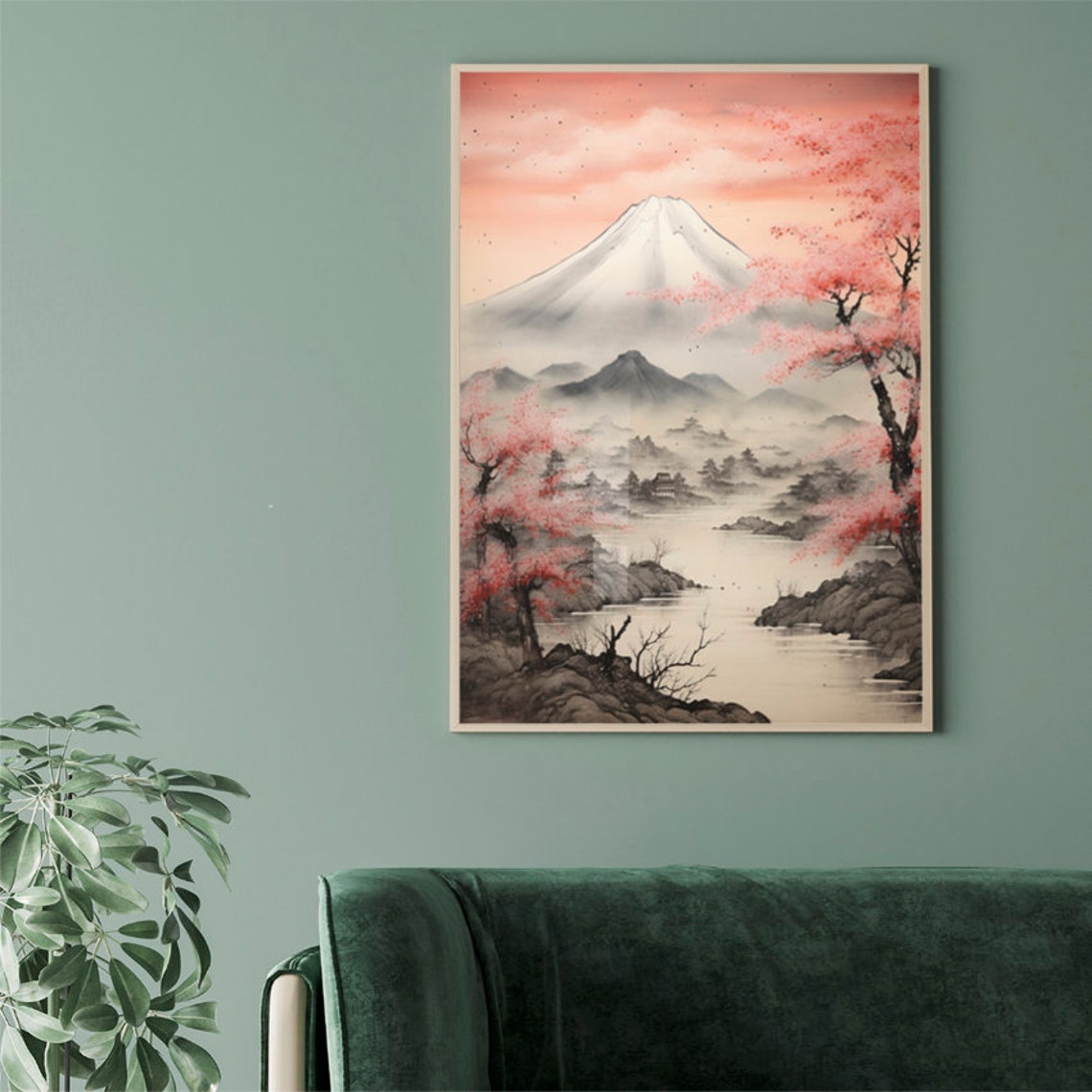 Mount Fuji Cherry Blossom Pink Sky Japanese Landscape Poster - Image 2