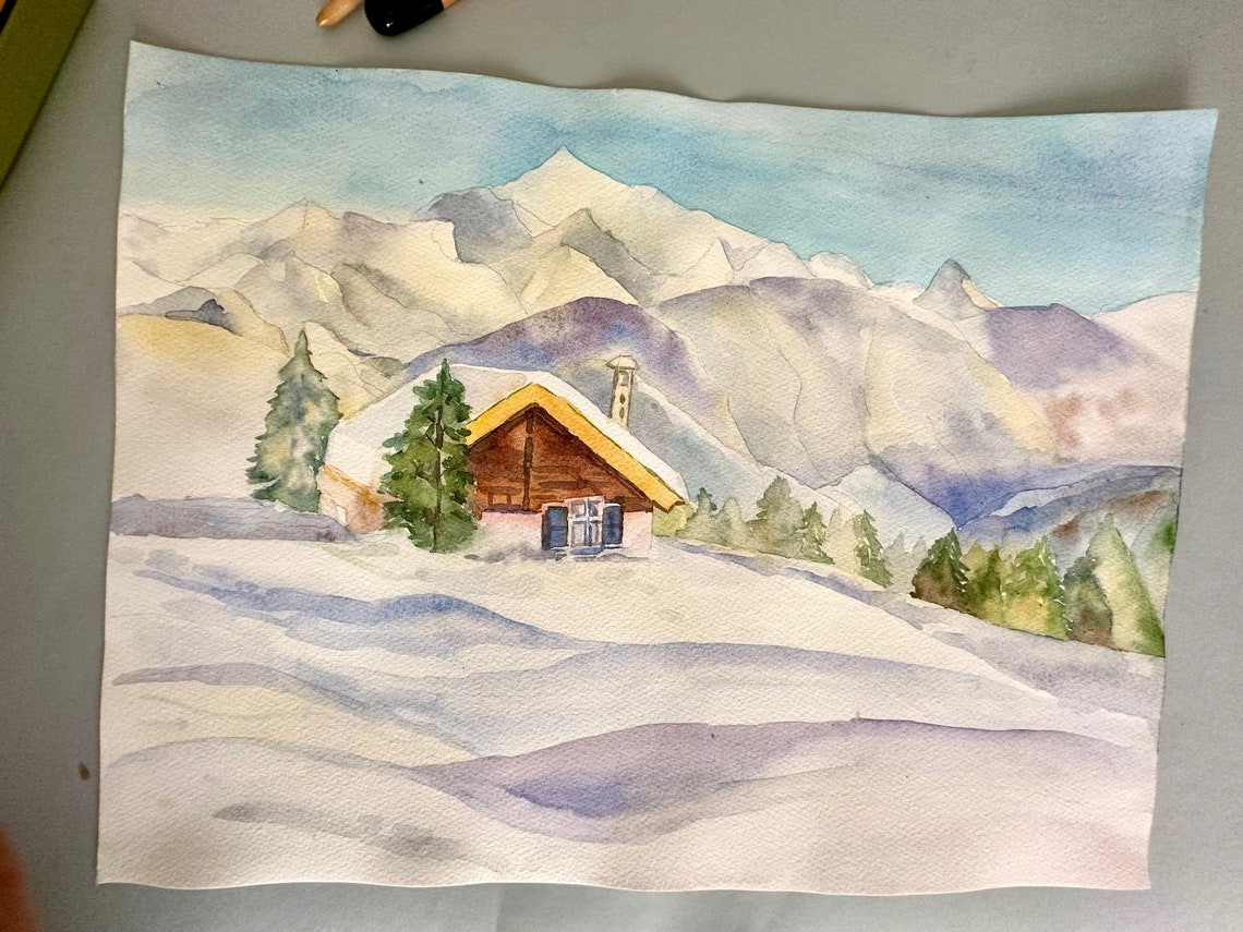 Snowy Alpine Chalet Beneath Majestic Winter Mountains Poster - Image 6