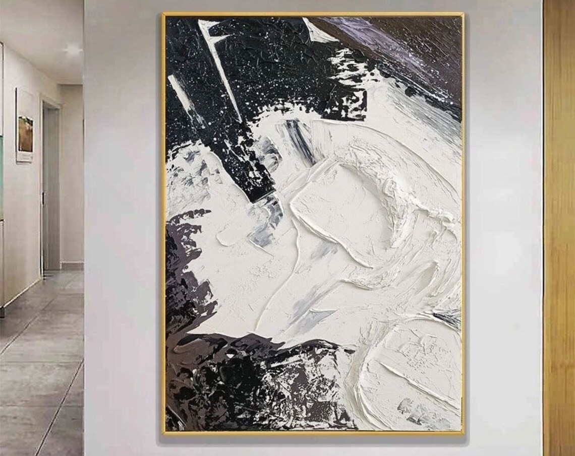 Black And White Abstract Art Black And White Painting Black And White Wall Art Black Textured Wall Art Black And White 3d Textured Wall Art - Image 3